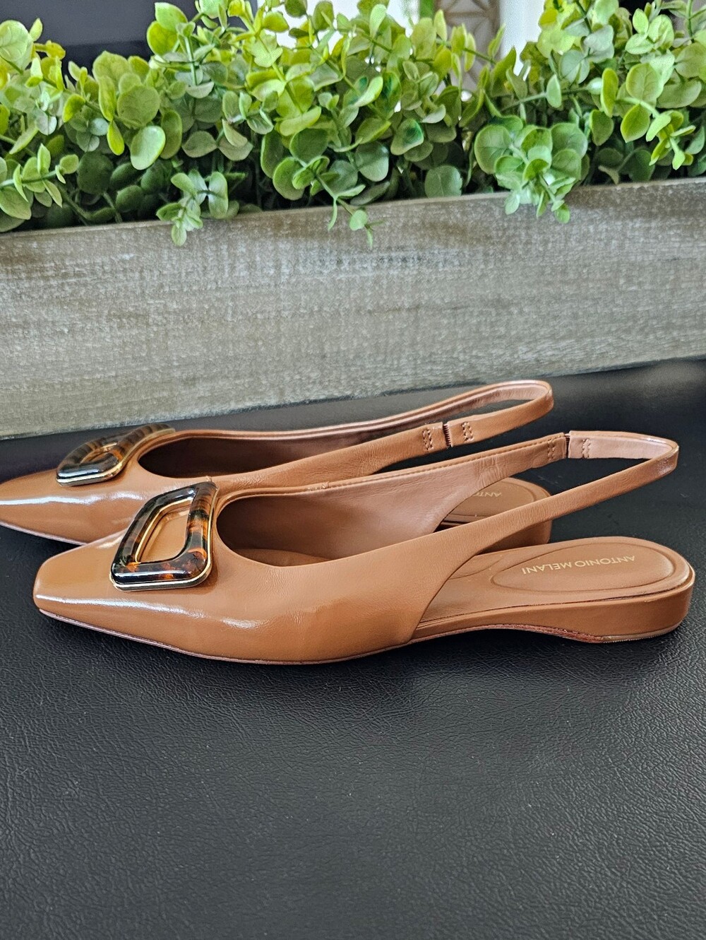 ANTONIO MELANI Neutral Slingback Flats W/Tortoiseshell Buckle Women Sz 8 & 9M - Picture 4 of 8